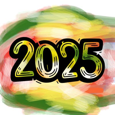 one line scrawled numbers sketch design “2025”