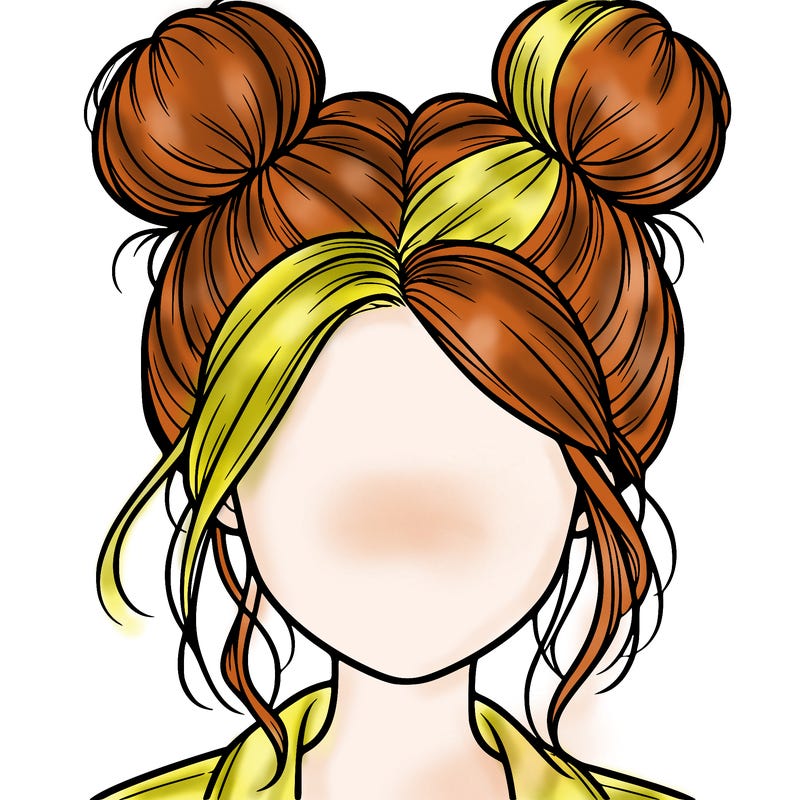 realistic girl with buns on the top of her hair