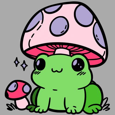 a cute frog with a mushroom hat