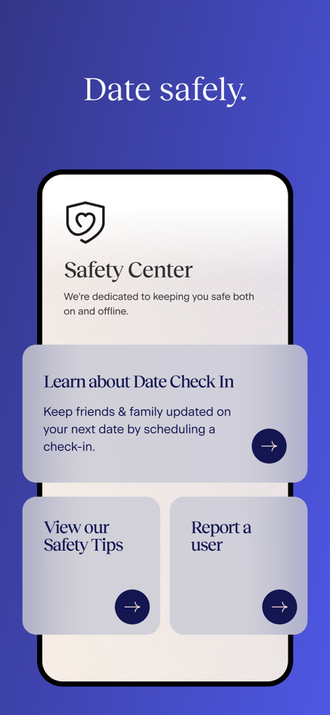 Tela do Centro de Segurança do aplicativo de namoro Match oferecendo dicas de segurança e recursos de verificação de encontros.