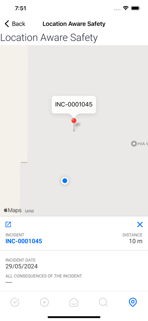 Interface cartographique dans Evotix Roam montrant l'emplacement d'un incident de sécurité marqué et ses détails.