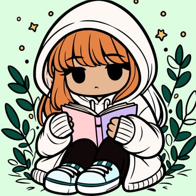 girl in oversized hoodie reading a book