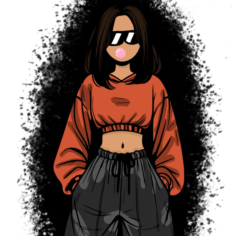 realistic girl faceless with baggy pants and a crop top