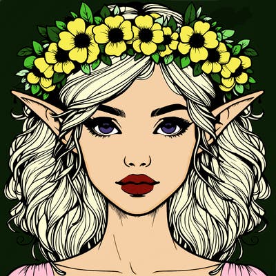 realistic female elf with flower crown