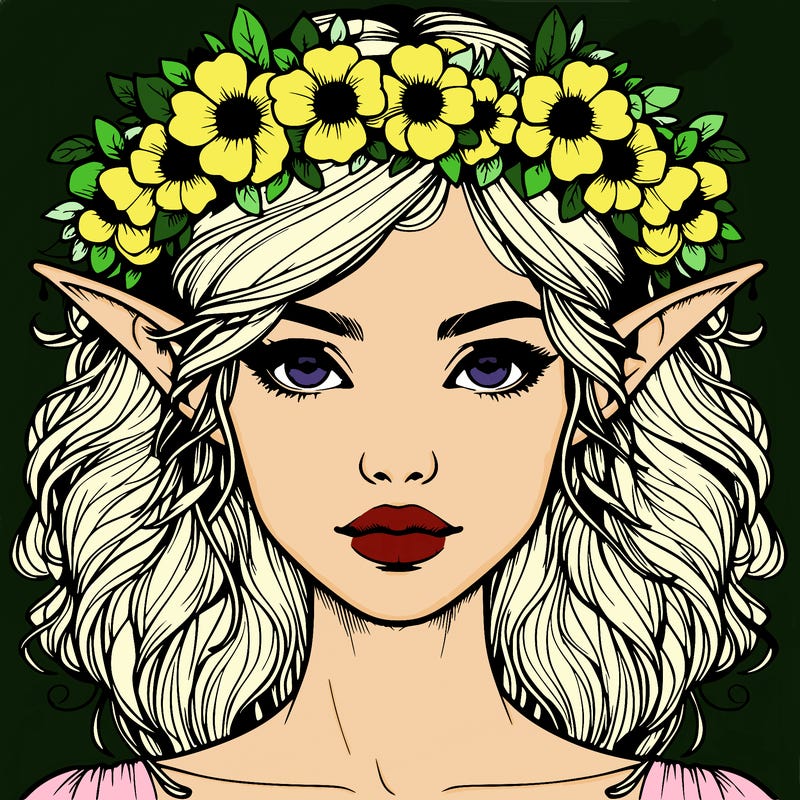 realistic female elf with flower crown