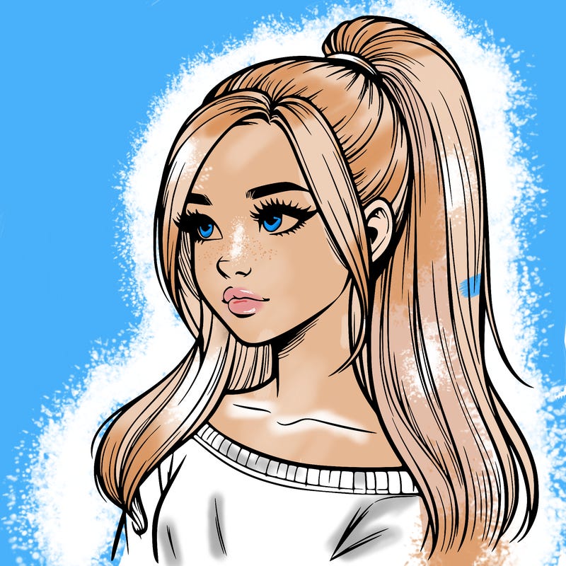 realistic girl with a high ponytail
