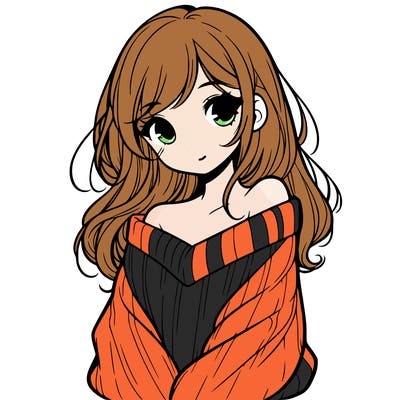 shy pretty girl wearing a sweater that is falling off one shoulder portrait
