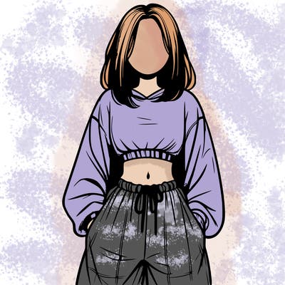 realistic girl faceless with baggy pants and a crop top