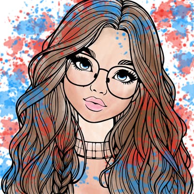 girl with long hair and freckles and glasses realistic
