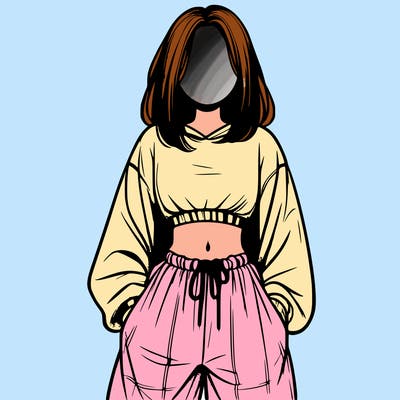 realistic girl faceless with baggy pants and a crop top