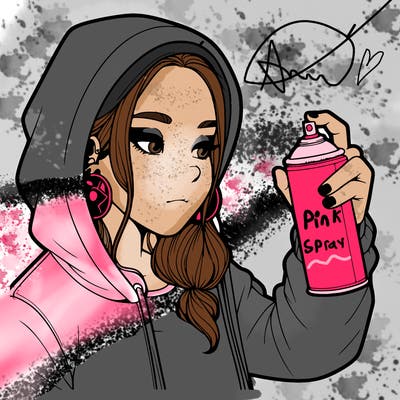 a realistic girl, spray painting