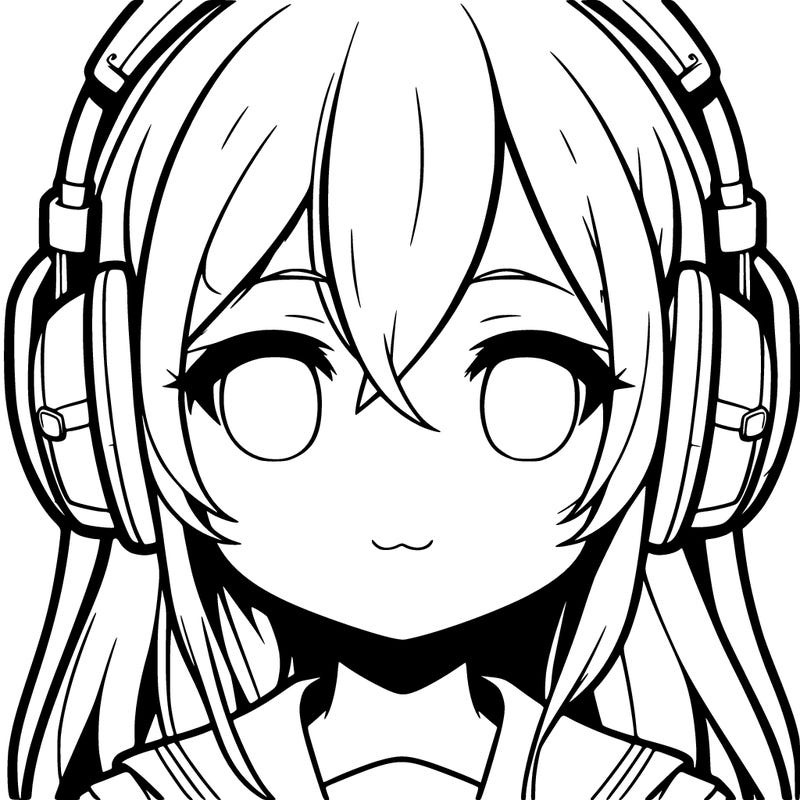 a anime girl’s head and she’s wearing headphones