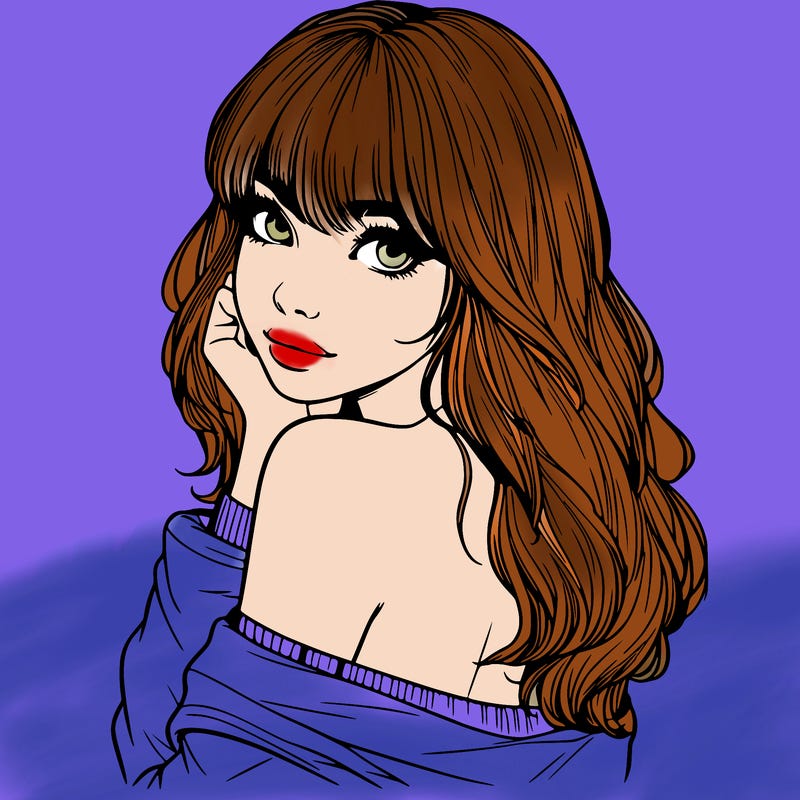 realistic girl with bangs looking over her shoulder