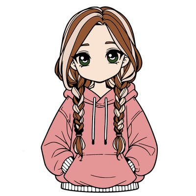 a realistic girl with a oversized hoodie and she has braids