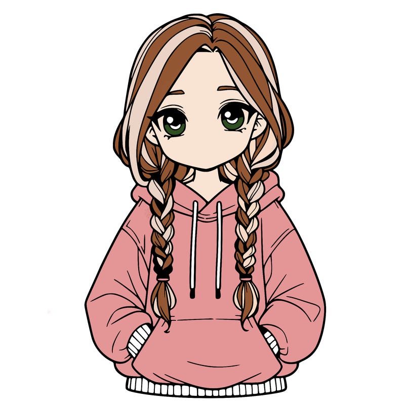 a realistic girl with a oversized hoodie and she has braids