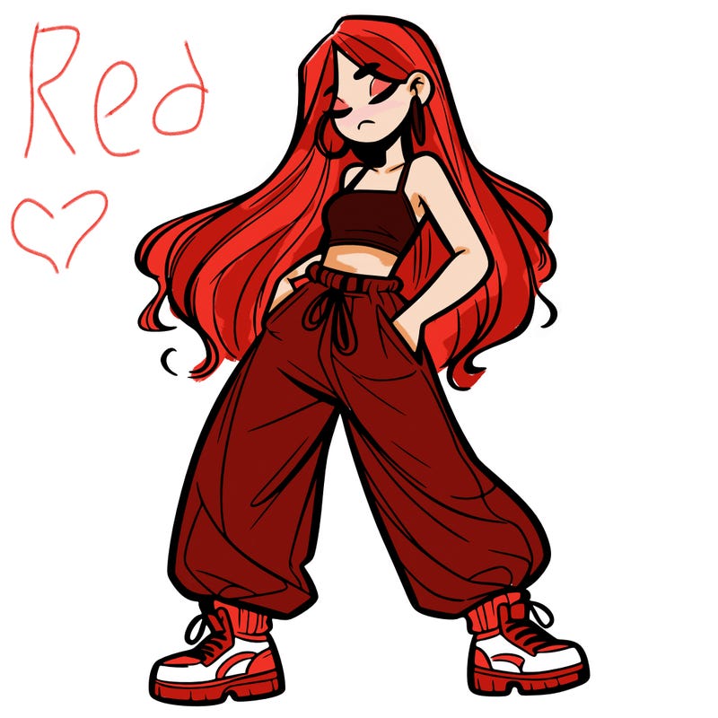 girl in baggy pants crop top and long hair