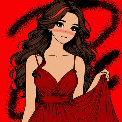 realistic girl in flowy silky prom dress