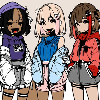 anime girls in streetwear outfits