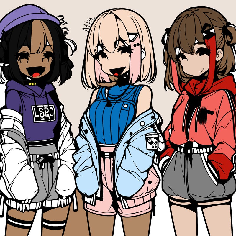 anime girls in streetwear outfits