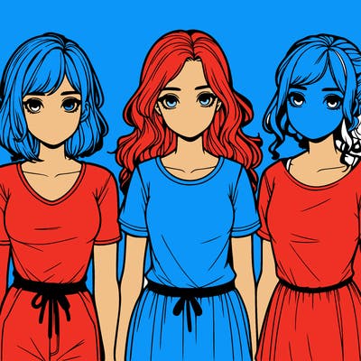 three realistic girls standing up