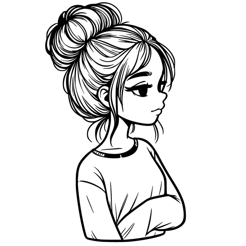 realistic girl with a bun alone