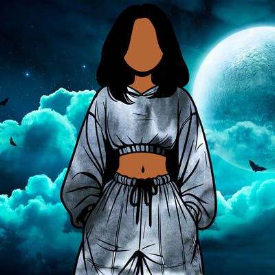 realistic girl faceless with baggy pants and a crop top