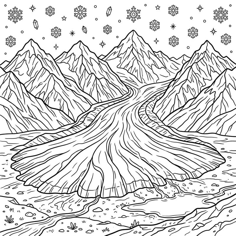 Embark on a chilly adventure with this captivating coloring page featuring a grand Piedmont Glacier. Perfect for kids, it offers a wonderful way to learn about nature's icy wonders while having fun.