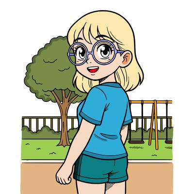 a little 9 year old girl with glasses and she is smiling