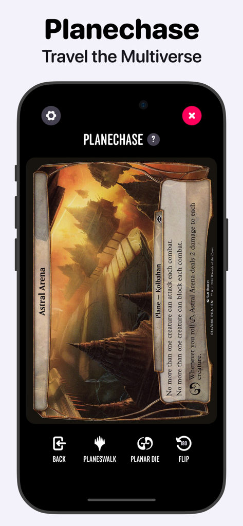 MTG Lotus アプリの Planechase ゲームモードインターフェース