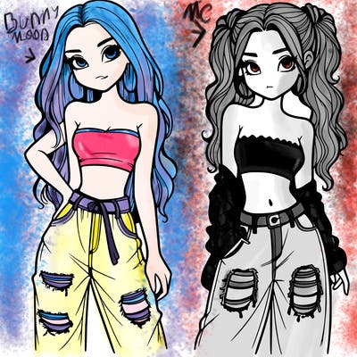 2 girls in crop tops and baggy jeans ripped