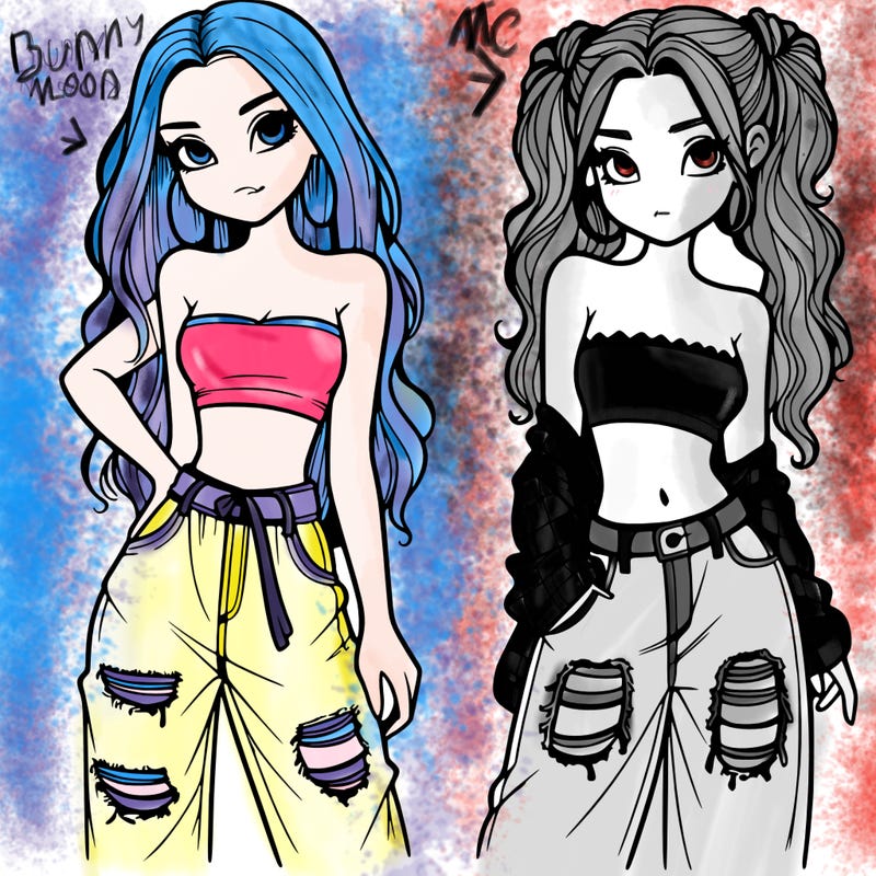 2 girls in crop tops and baggy jeans ripped