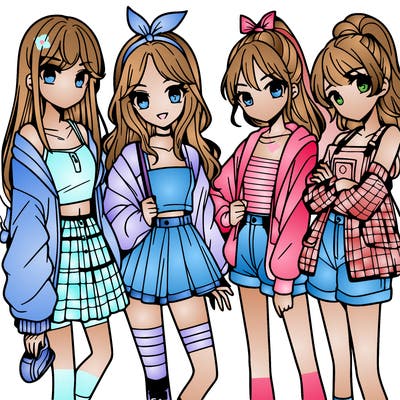 teen manga girls group of 4
