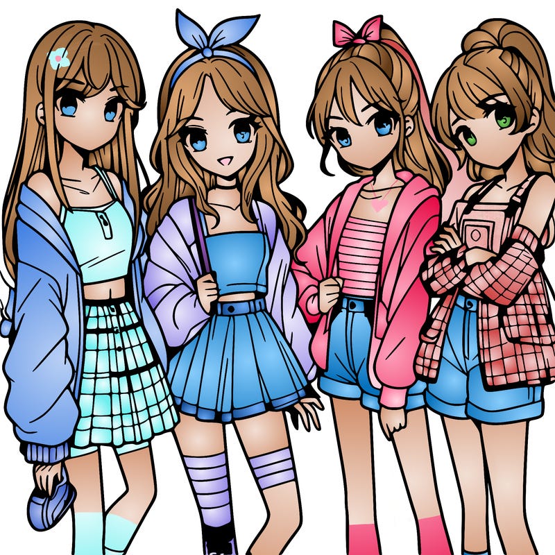 teen manga girls group of 4