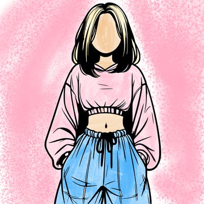 realistic girl faceless with baggy pants and a crop top