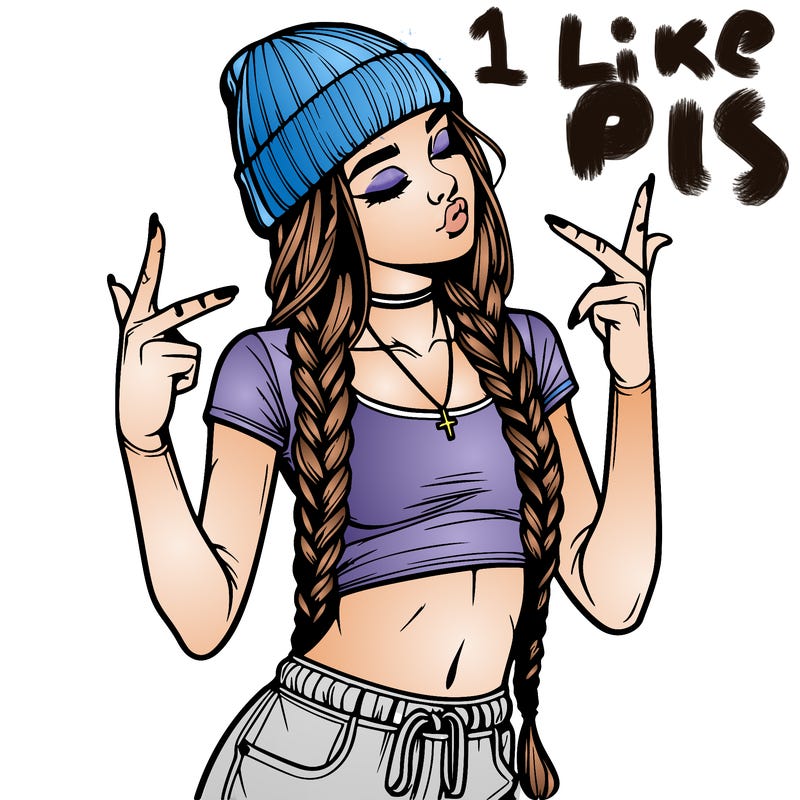 realistic teenage girl with braids and a beanie and crop top doing 🫶🏼