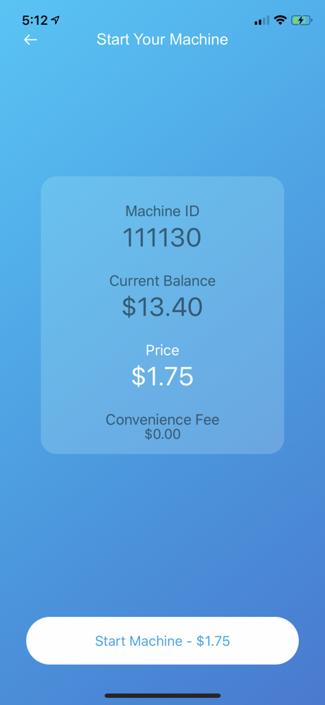ShinePay - Pantalla de la aplicación ShinePay que muestra el ID de la máquina, el saldo actual y el botón de iniciar máquina