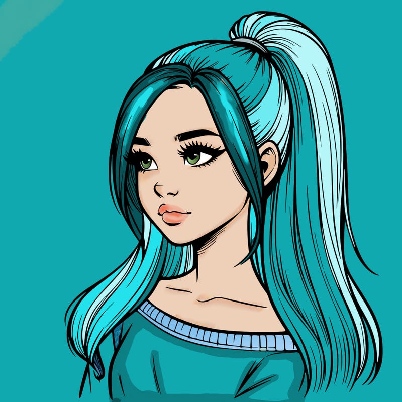 realistic girl with a high ponytail