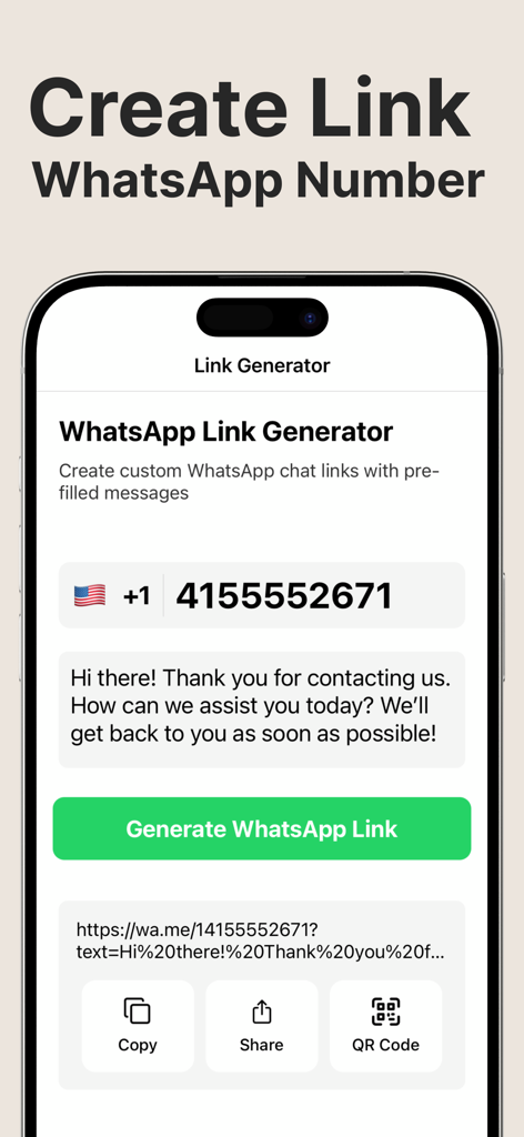 Direct Chat Link for WhatsApp - Interfaccia per generare link di chat WhatsApp personalizzati con messaggi precompilati e codici QR