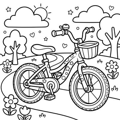 Get ready for a delightful coloring adventure with this charming toddler bicycle page! Its simple design and large spaces are perfect for developing young artists' motor skills.