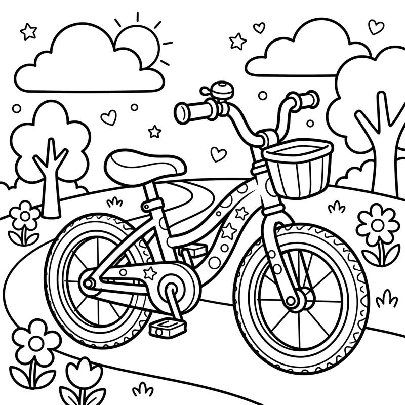 Get ready for a delightful coloring adventure with this charming toddler bicycle page! Its simple design and large spaces are perfect for developing young artists' motor skills.