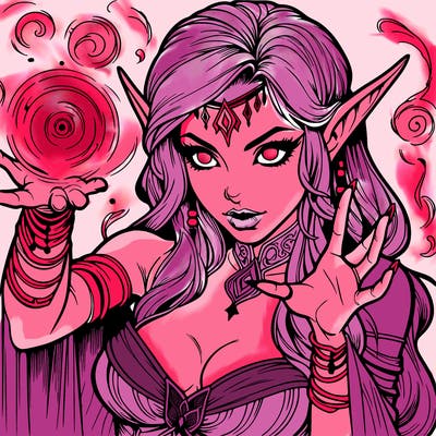 realistic scary beautiful elf sorceress casting spell