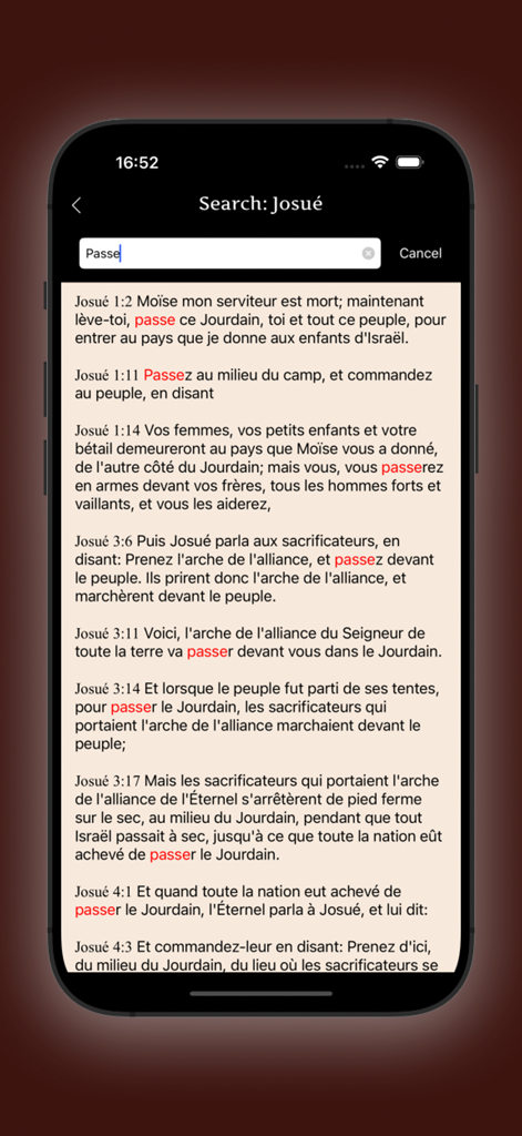 La Sainte Bible - français - Search results for a keyword in the French Bible app showing verses from the book of Joshua