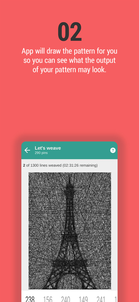 String Art DIY - Digital preview of an Eiffel Tower string art pattern being generated in the app