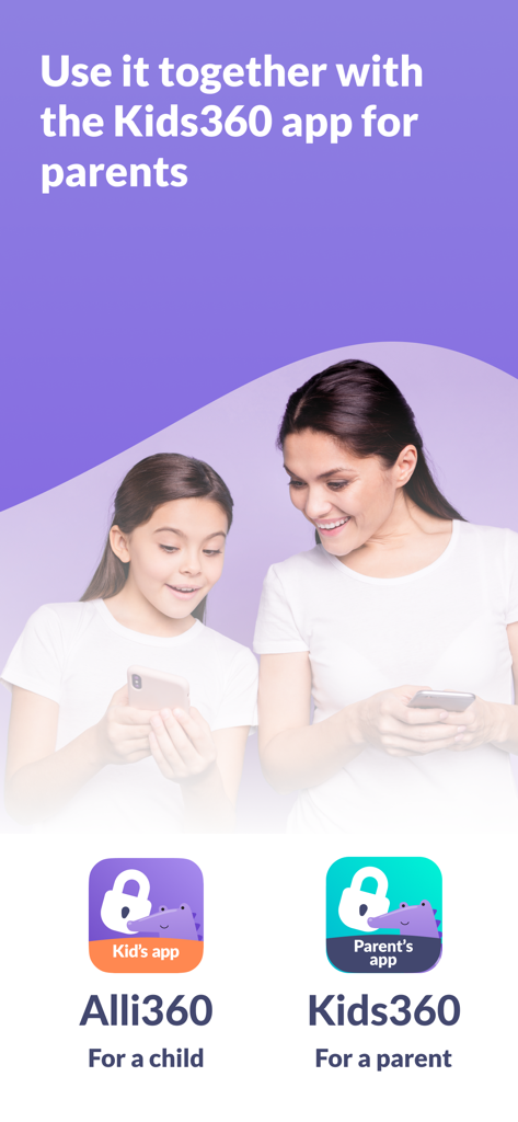 Mère et fille utilisant ensemble les applications de contrôle parental Alli360 et Kids360