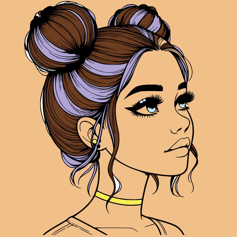 realistic girl with buns on the top of her head