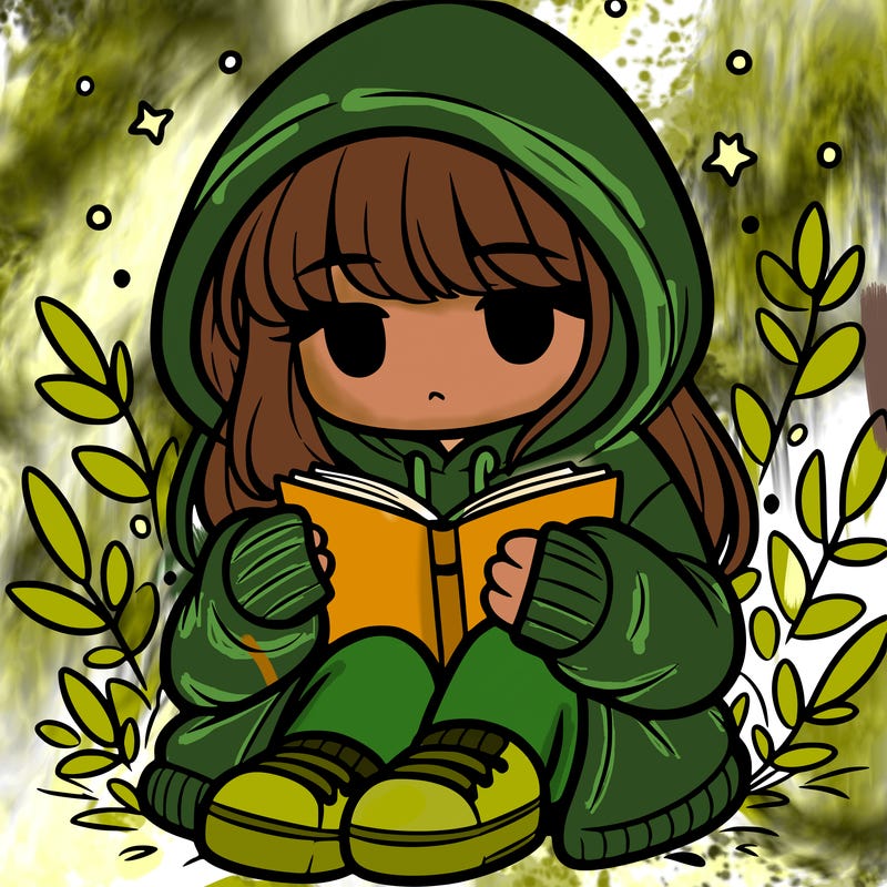 girl in oversized hoodie reading a book