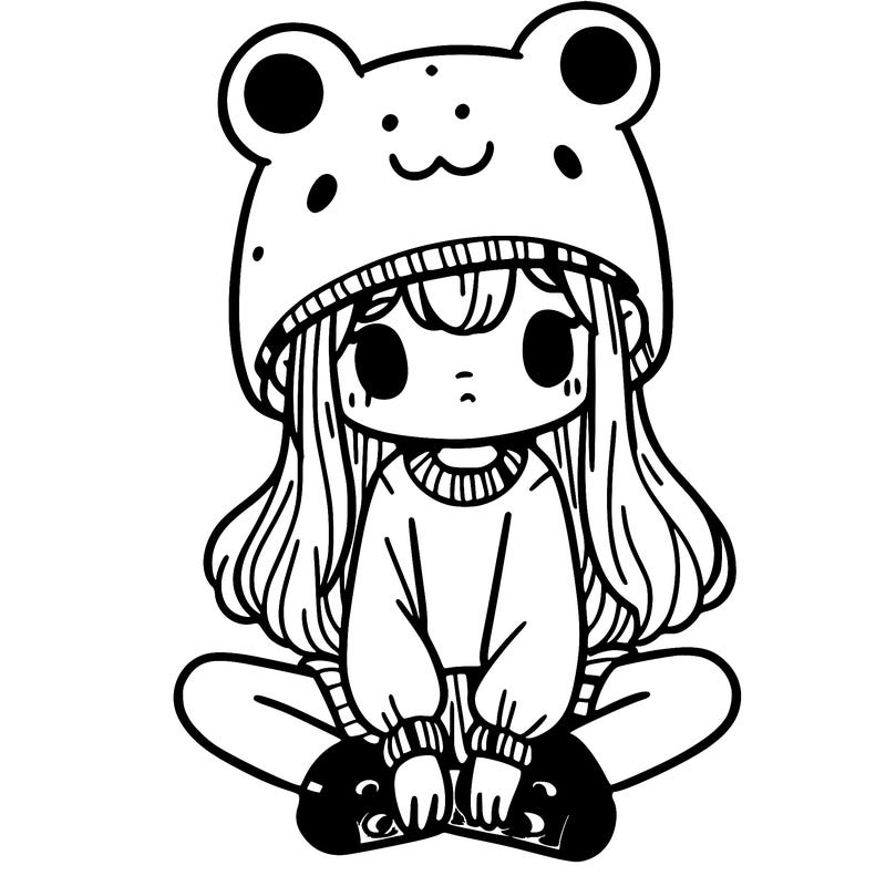 a girl wearing a frog hat and some frog socks