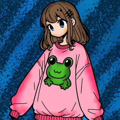 girl wearing frogging sweatshirt