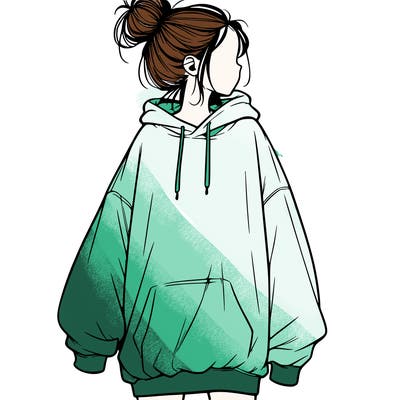 realistic girl with a oversized sweatshirt on and a bun