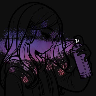 a realistic girl spray painting